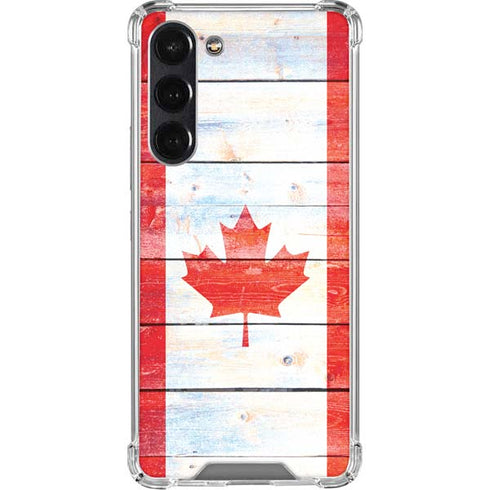 Canada Flag Light Wood Galaxy S24 FE Clear Case